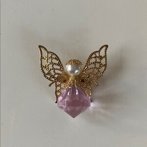 Gold and Pink Angel Brooch Vintage Pin
